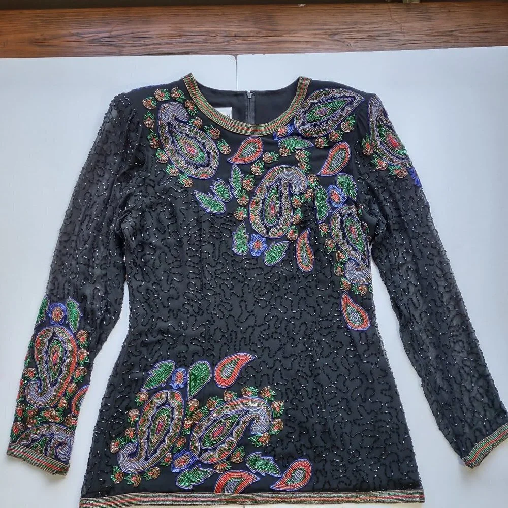 Vintage Jack Bryan Beaded Top Elegant Quiet Luxury Special Occasion  Size 6 - Picture 4 of 12